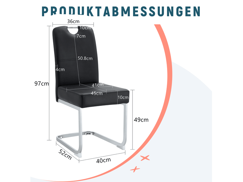  Chaise de salle à manger 87x47x51 cm – noire – lot de 2 – assise à ressorts et design ergonomique  - Conforama C