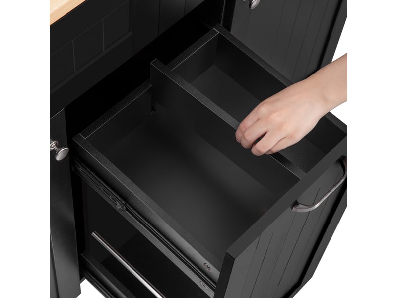  Îlot de cuisine sur roulettes avec plan de travail extensible, meuble de rangement noir avec tiroirs, 140x40x92 cm  - Conforama W