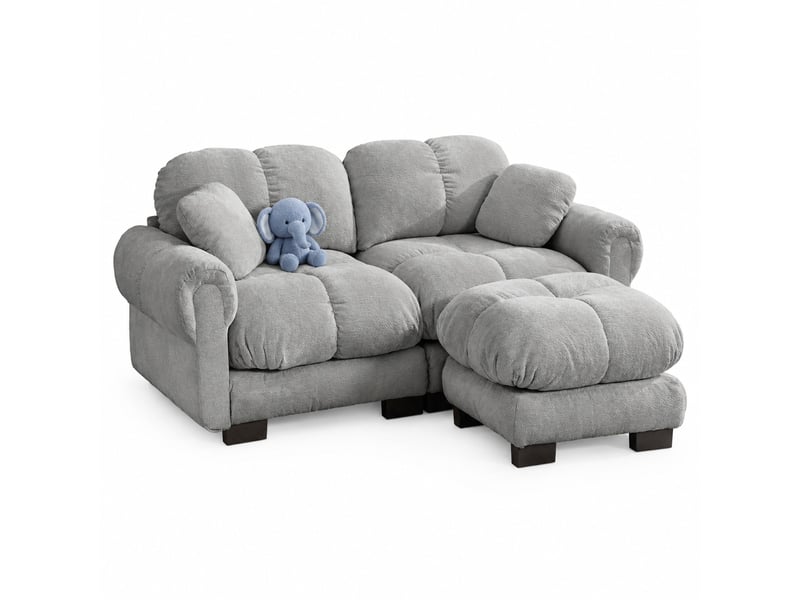 Canapé d’angle modulable 2 places 190*149*90cm en chenille avec pouf mobile gris clair chicfurn - Conforama A