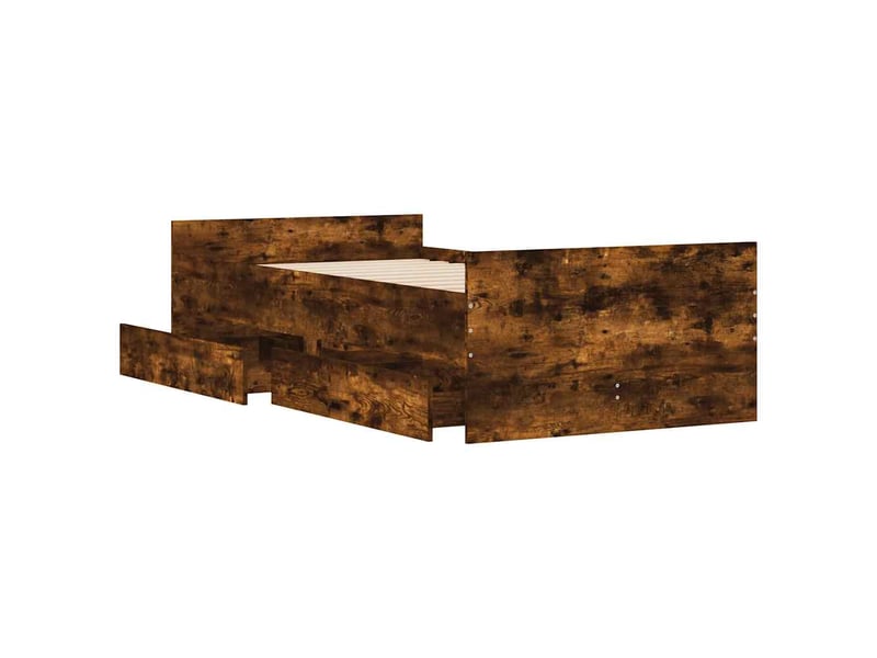  Lit simple- lit adulte -  cadre de lit avec tiroirs sans matelas chêne fumé 100x200 cm  - Conforama D