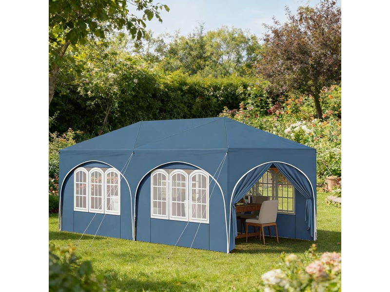 Gazebo 3x6 m bleu avec 6 parois latérales, tente de réception pliable déperlante - Conforama E