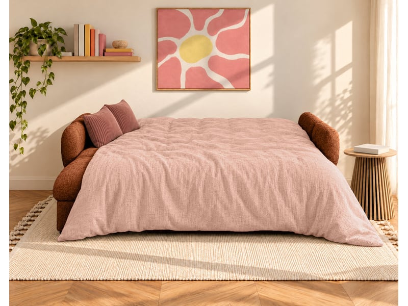  Octave - canapé d'angle réversible 4 places convertible avec coffre en velours texturé - best mobilier - terracotta OCTAVE - Conforama D