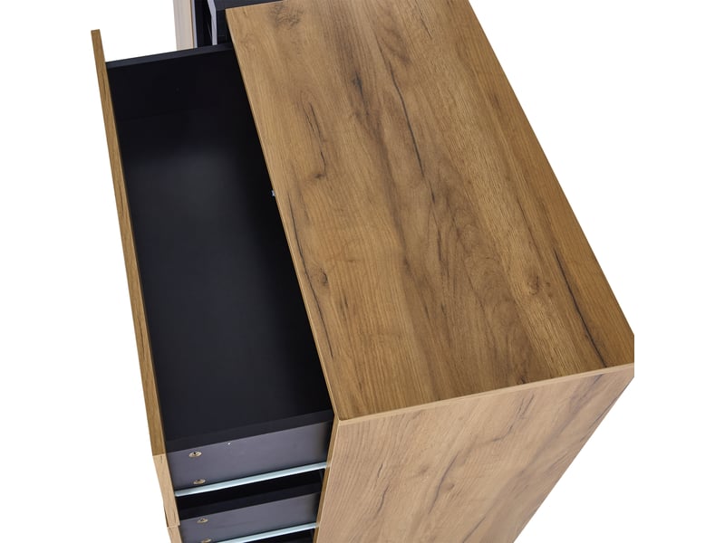  Buffet 140x40x80cm, buffet de rangement, led, porte, 3 tiroirs, 3 rangements ouverts, pb, verre trempé, brun  - Conforama R