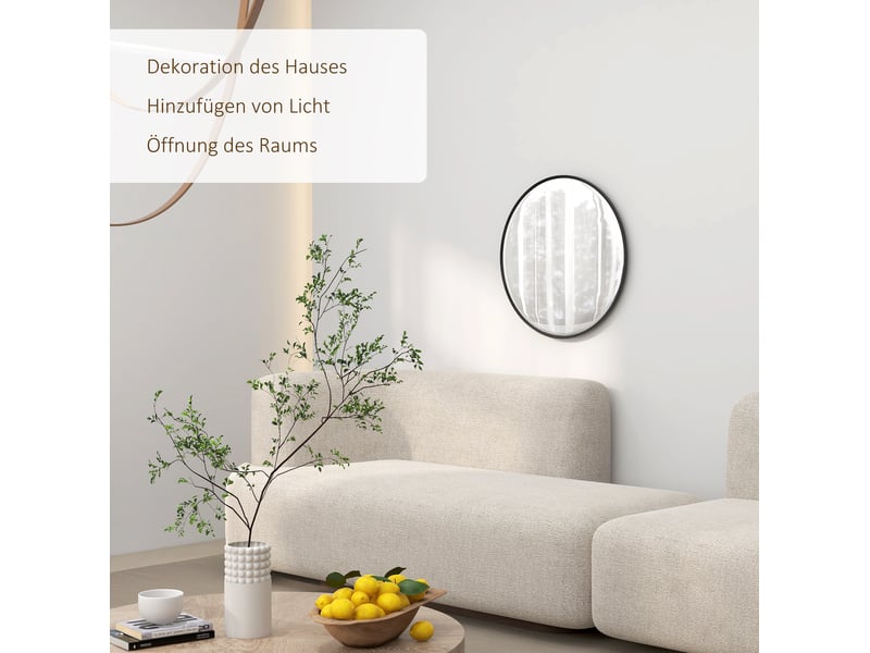  Miroir mural rond noir 61 cm avec cadre en aluminium et verre épais, idéal pour salle de bain ou salon moderne  - Conforama E