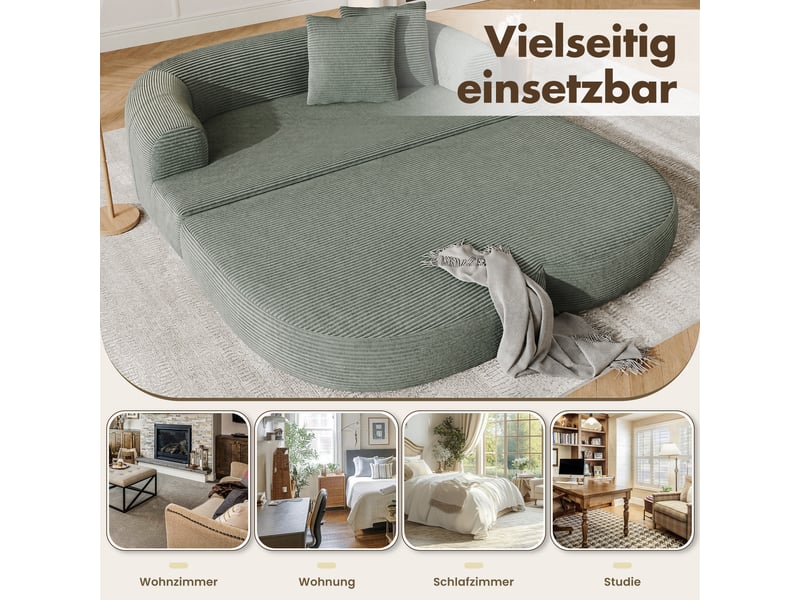 Canapé 2 places lounge 176x184 cm, assise dépliable avec accoudoir amovible et porte-gobelet, velours côtelé,, vert OMNIGLINT TRADING LTD - Conforama E