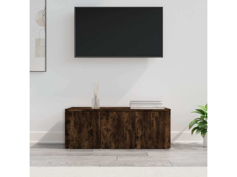  Meuble tv - banc tv - meuble de rangement chêne fumé 80x34x30 cm bois d'ingénierie  - Conforama B