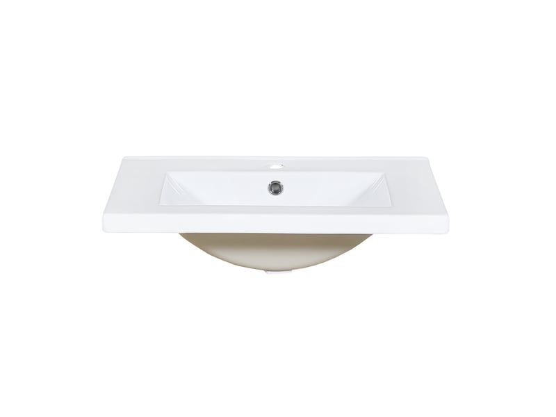  Meuble sous lavabo 61 x 47 x 87 cm blanc mdf et céramique, 2 portes, tiroir, vasque incluse sur pied  - Conforama E