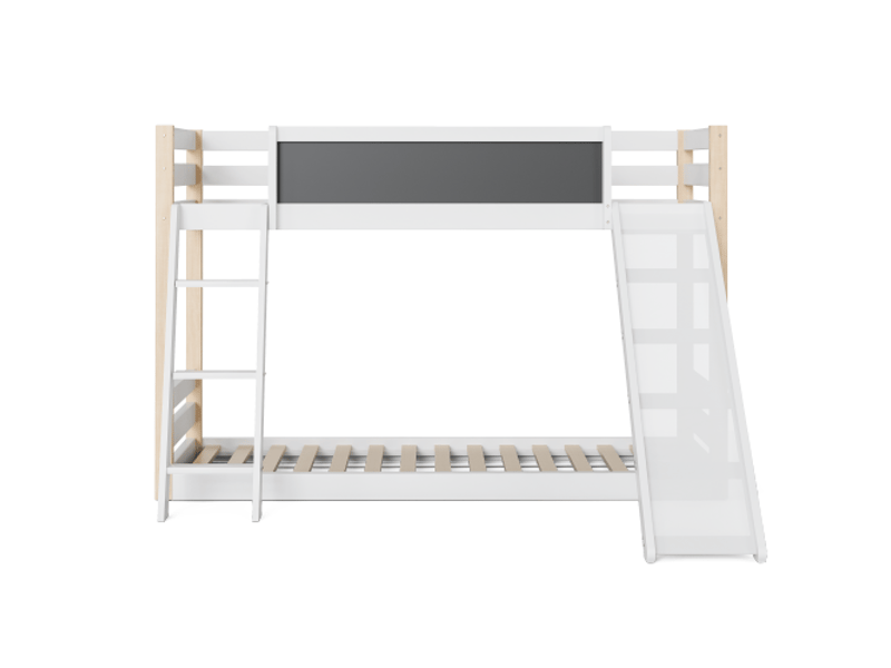  Lit superposé - enfants - toboggan - escalier - bois - blanc 203x95x127cm - Conforama A