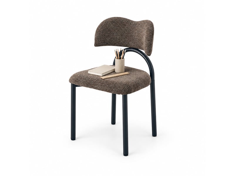  Lot de 2 chaises de salle à manger rembourrées en tissu marron et métal noir  - Conforama A