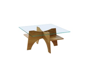 Table basse carrée en verre trempé avec 1 niche et plateau en mdf, style moderne, pour salon, 80 × 80 × 40 cm