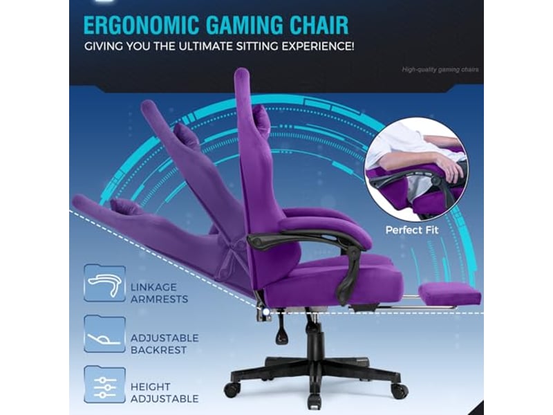 Gtplayer chaise de jeu inclinable à 160° avec repose-pieds 180kg - tissu violet foncé GT829-VLTDP - Conforama B