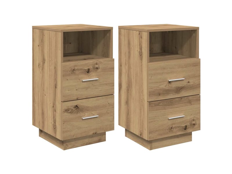 Lot de 2 tables de chevet - cabinet de chevet - table de nuit et 2 tiroirs chêne artisanal 36x36x68 cm - Conforama A