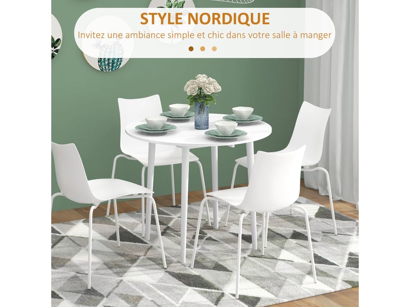  Table de salle à manger pliante 2 abattants, table ronde extensible pour 4 personnes, pieds en bois ø 89 x 73,5 cm, blanc  - Conforama E