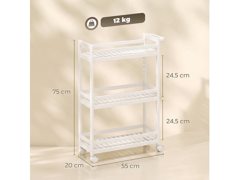  Desserte à roulettes 55x20x75 cm 3 niveaux blanc  - Conforama E