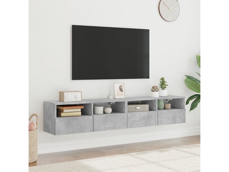  Meubles tv - banc tv - meuble de rangement muraux 2 pcs gris béton 80x30x30cm bois d'ingénierie  - Conforama C