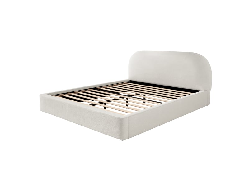 Lit double 180x200 cm en bouclé beige avec tête arrondie Fay Lum - Conforama E