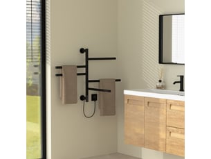 Luxebath chauffe-serviette électrique 75w 45-60°c 450x622 mm rotation 180° support mural avec 5 bras pivotants et minuterie radiateur de salle de bain noir mat en acier inoxydable pour gain de place