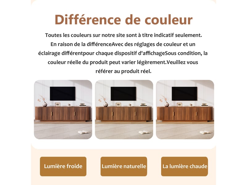  Meuble tv 180 cm façade ondulée, mdf et panneaux agglomérés,4 portes et poignées métal,noyer  - Conforama E