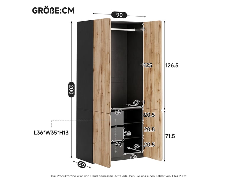  Armoire modenvie 4 portes 90 x 50 x 200 cm avec penderie et 3 tiroirs décor chêne  - Conforama C
