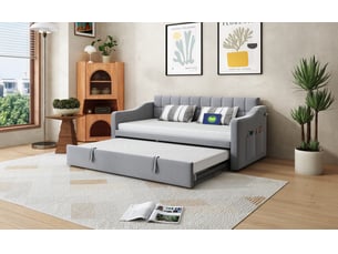 Lit gigogne 90x190 cm <strong>OKWISH</strong> <strong></strong> coloris gris