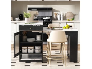 Îlot de cuisine à roulettes 80x71x92 cm extensible avec plateau amovible mdf blanc et noir