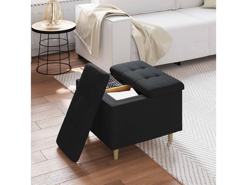 Ottoman, repose pied salon avec rangement noir 60x60x45 cm tissu - Conforama D
