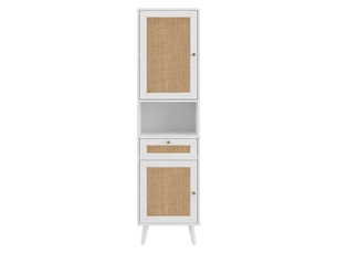Colonne salle de bain blanche 40 × 30 × 166 cm, portes rotin réversibles, tiroir