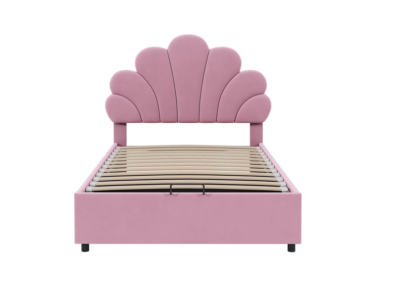  Lit enfant 90x200cm,lit coffre en velours avec tête de lit réglable en hauteur,en forme de fleur,rose lit enfant rose - Conforama D