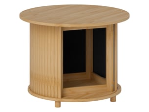 Table basse ronde table de salon en bambou avec rangement caché et porte coulissante, bois naturel, dim. 60 x 45h cm