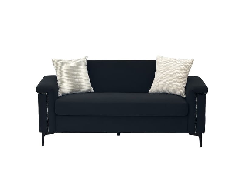  Canapé droit fixe 2 places en tissu noir, style scandinave compact 172 cm pour petit salon moderne  - Conforama A