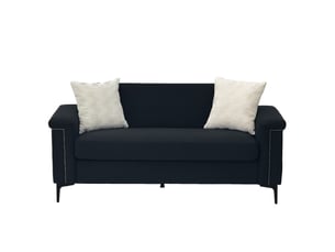 Canapé droit fixe 2 places en tissu noir, style scandinave compact 172 cm pour petit salon moderne