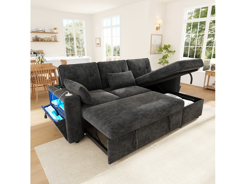  Canapé d’angle convertible 3 places 213x131x83 cm gris chenille  - Conforama B