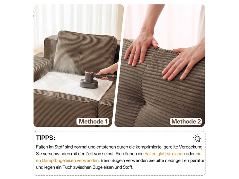  Canapé d'angle modulable 2 places en velours côtelé marron W3325S00274 - Conforama E