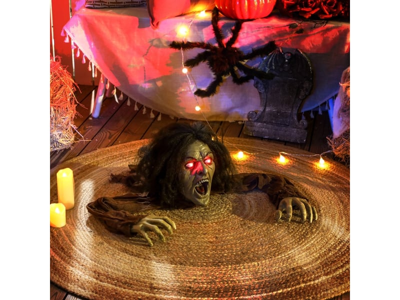  Décoration d'halloween animée, activation sonore, yeux lumineux rouges, à piles, marron, 140 × 60 × 20 cm  - Conforama B