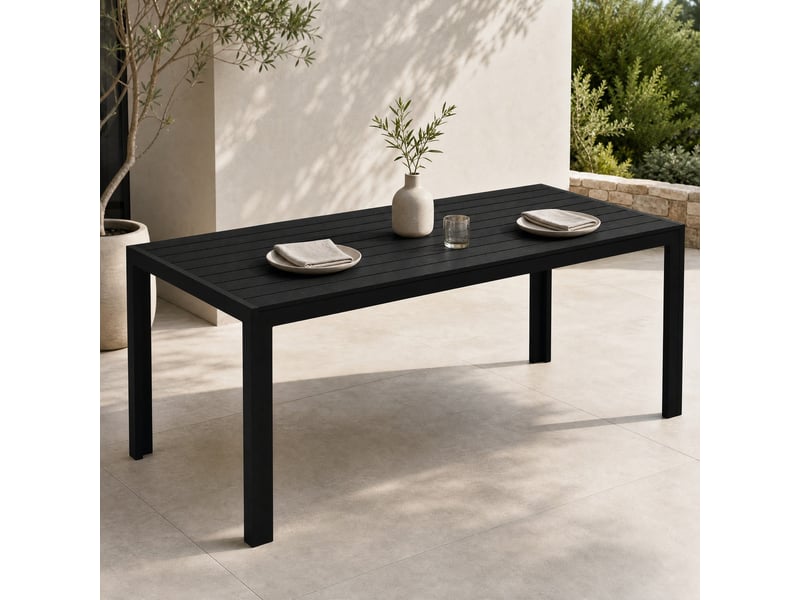 Table de jardin rectangulaire noire 190 x 84,5 x 72 cm, cadre aluminium et plateau composite résistant - Conforama B
