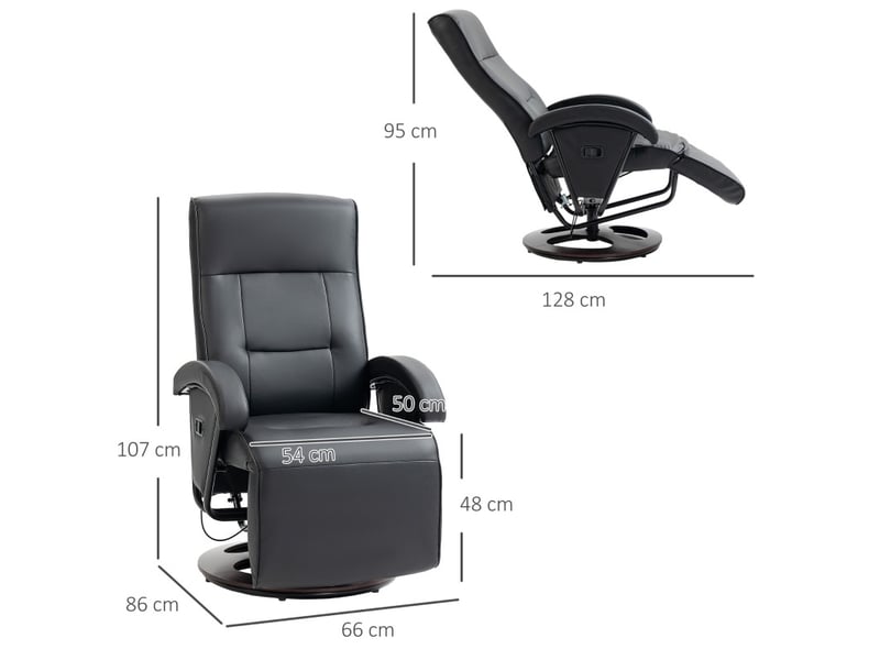  Fauteuil relax pivotant inclinable 135° avec repose-pieds en similicuir noir  - Conforama D