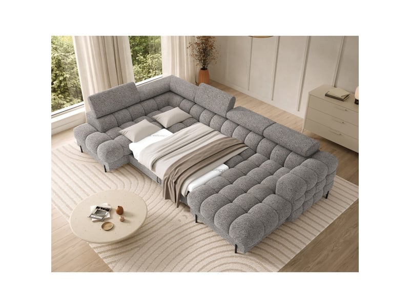  Canapé panoramique convertible gris clair chiné angle gauche feraria 358x93x202cm  - Conforama B