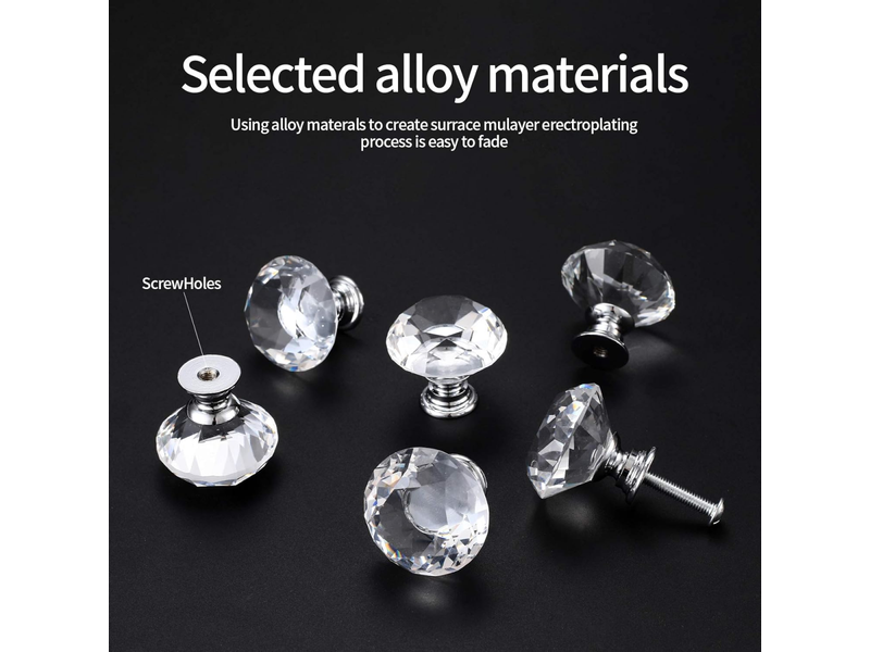  8 boutons de porte en cristal, poignées de diamant pour armoires et boutons de cuisine.  - Conforama D