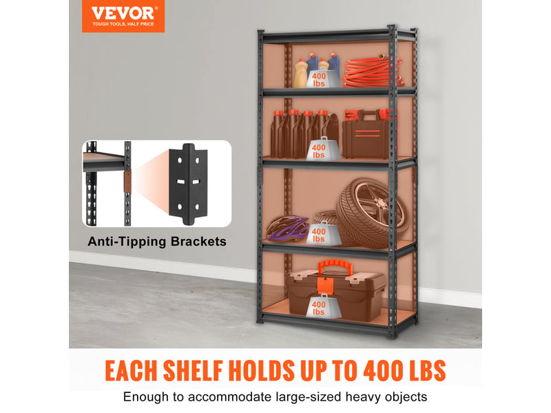 Etagere de rangement 5 niveaux reglables etagere de garage metallique de charge lourde 907,2 kg 75x30x152 cm meuble rayonnages de stockage pour cuisine atelier sous-sol salle de bain buanderie  - Conforama B