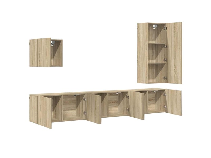  Meuble tv - unités murales tv 5 pcs chêne sonoma bois d'ingénierie  - Conforama D