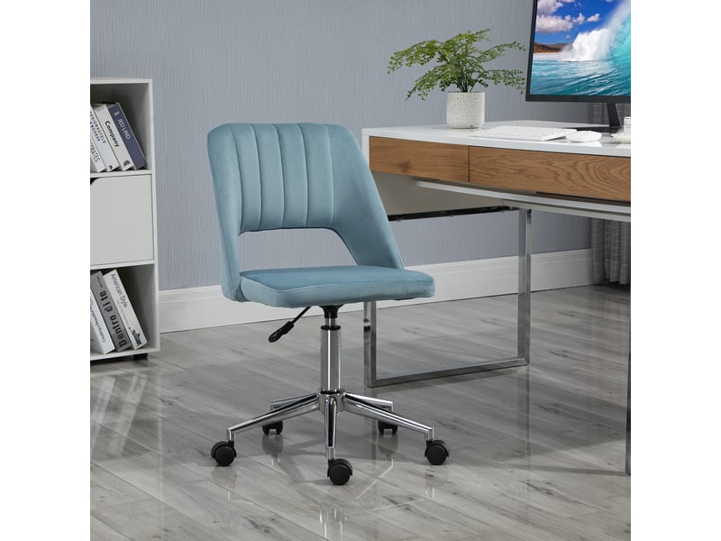  Chaise bureau velours, hauteur réglable, pivotante, coiffeuse, max 120 kg, bleue.  - Conforama C