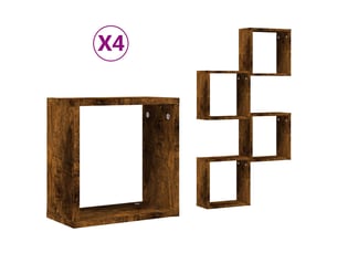 Lot de 4 étagères murales cube, étagères suspendues chêne fumé 30x15x30cm cf43327