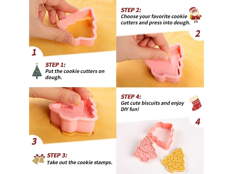  Lot de 8 emporte pièces noël patisserie pour enfants, emporte-pièces 3d en plastique avec poussoir, moule à biscuit de noël  - Conforama D