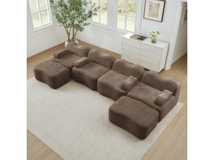 Canapé d'angle, canapé modulable – avec accoudoirs, en tissu, forme u, 4 places, marron, sans cadre, mousse haute densité