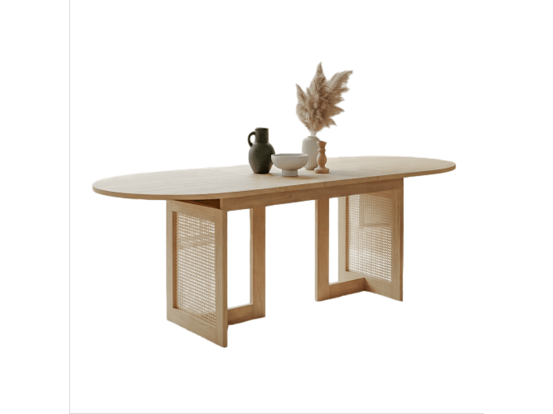  Table à manger extensible 160-200 x 90x75 cm 6-8 personnes - table de cuisine avec pieds en rotin et coins arrondis - chêne ABC - Conforama A
