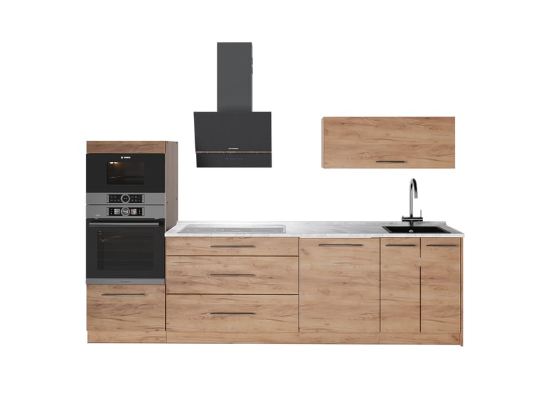  Vicco cuisine, chêne doréchêne doré, 280cm plan de travail marbre  - Conforama A