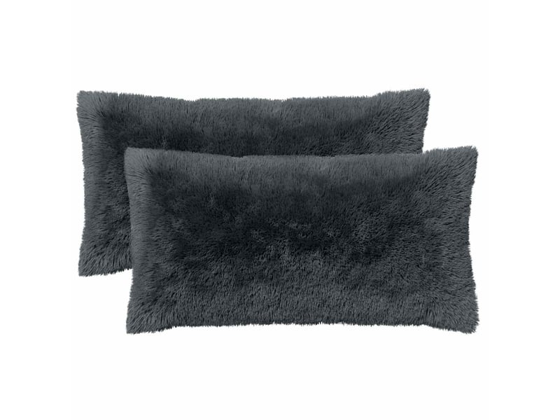  Lot de 2 coussins avec oreiller, coussins décoratifs heerlen anthracite fleece pv cf50386  - Conforama A