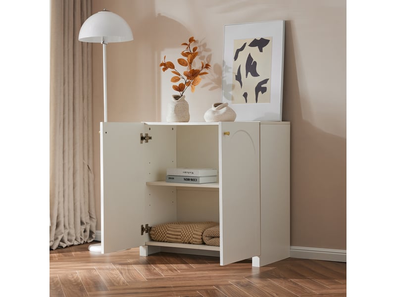  Buffet avec rangement et motif arqué pour chambre en panneaux de particules 80×40×80 cm blanc  - Conforama C