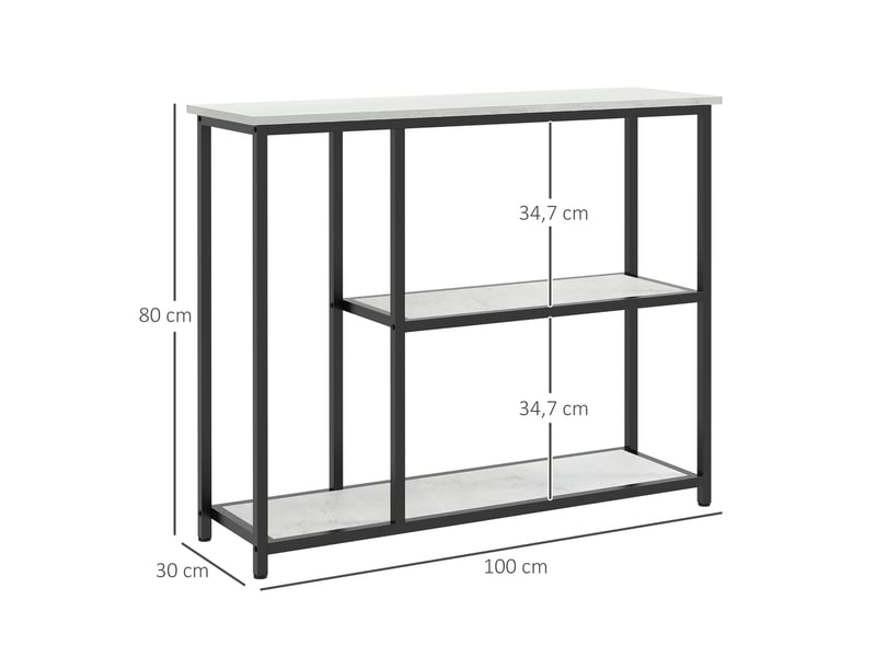  Console de style industriel, 2 étagères, aspect marbre, noir et blanc  - Conforama E
