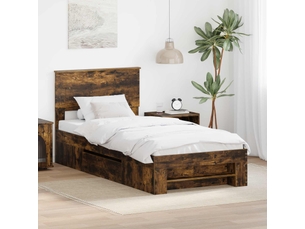 Lit adulte, lit simple, cadre de lit chêne fumé 90x200cm bois d'ingénierie cf6055